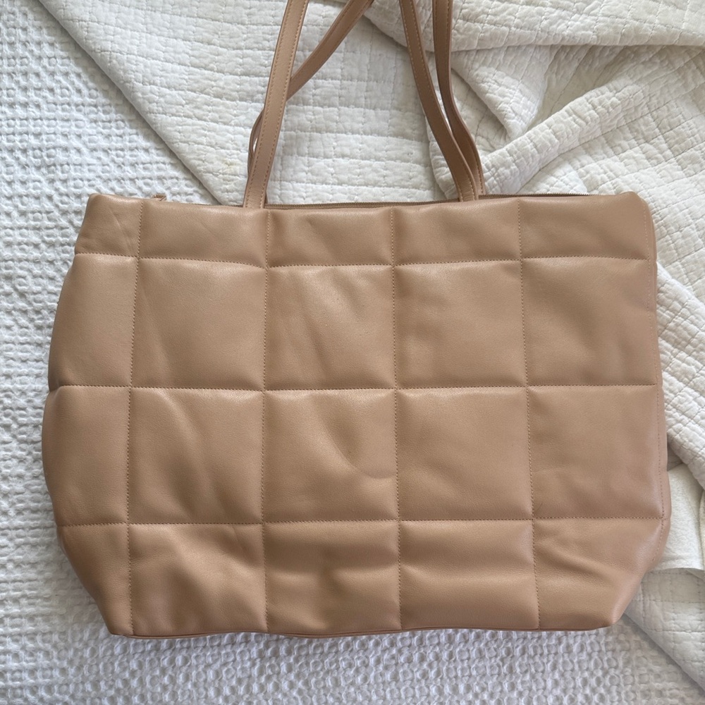 Elegant Tan Quilted Tote Bag